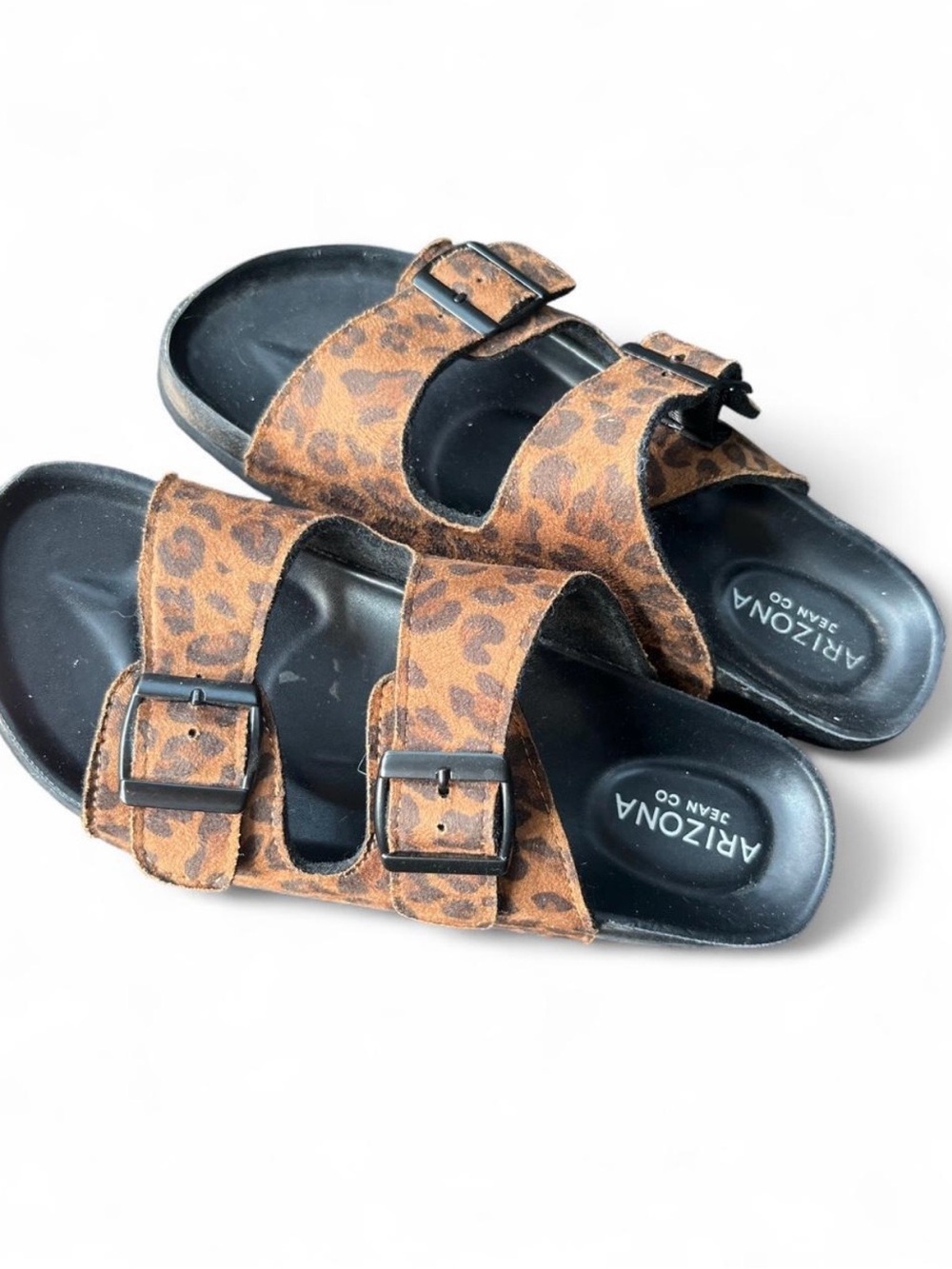 Arizona Jean Company Leopard Print Double-Buckle Sandals - Tan/Brown